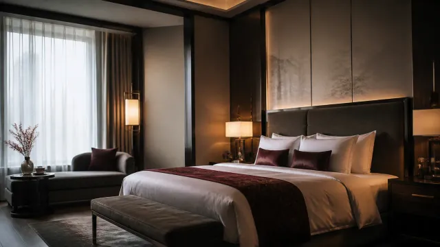 Deluxe suite with king bed and soft daylight